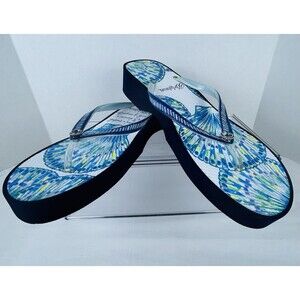 Brighton Calypso Women’s Size 9/10 Sea Shell Surf Wedge Blue Flip Flop Sandals
